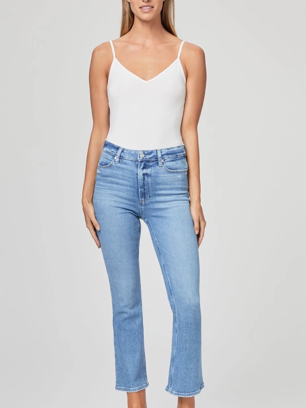 PAIGE Claudine Straight Leg Cropped Jeans in Retrospect Distressed Medium Wash